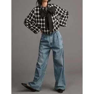 NEW EVA FRANCO kennedy houndstooth bow jacket in black and white